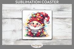 Christmas Gnome v5 Entangled in Lights Square Coaster PNG Product Image 1