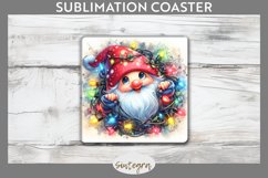Christmas Gnome v6 Entangled in Lights Square Coaster PNG Product Image 1