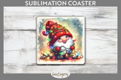 Christmas Gnome v7 Entangled in Lights Square Coaster PNG Product Image 1