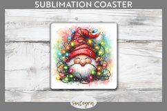 Christmas Gnome v8 Entangled in Lights Square Coaster PNG Product Image 1