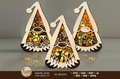 Set of 7 Christmas Gnome Lanterns with LED Light - Laser Cut Product Image 3
