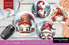 Christmas Gnome Car Coaster - Cute Gnome Coaster PNG Product Image 1