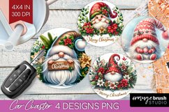 Christmas Gnome Car Coaster - Cute Gnome Coaster PNG Product Image 1