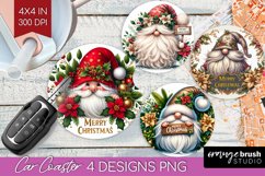 Christmas Gnome Car Coaster - Cute Gnome Coaster PNG Product Image 1