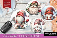 Christmas Gnome Car Coaster - Cute Gnome Coaster PNG Product Image 1