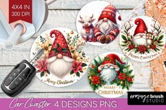 Christmas Gnome Car Coaster - Cute Gnome Coaster PNG Product Image 1