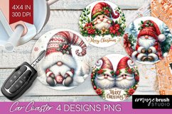 Christmas Gnome Car Coaster - Cute Gnome Coaster PNG Product Image 1