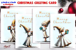 Merry Christmas card design Christmas girl gnomes, gift box Product Image 1