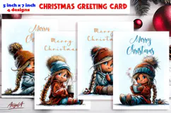 Merry Christmas card design Cute girl with cup of tea, cocoa Product Image 1
