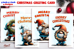 Merry Christmas card printable Christmas gnome with wreath Product Image 1