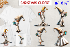 Christmas gnomes clipart Fairy girl gnome with gift box PNG Product Image 1