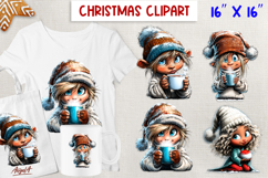 Christmas clipart Cute girl holding hot cocoa mug Winter Product Image 1