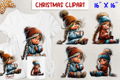 Christmas clipart Cute girl holding hot cocoa mug PNGgirl Product Image 1