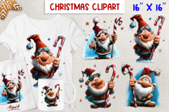 Happy Christmas gnome clipart with candy cane Cute gnomes Product Image 1