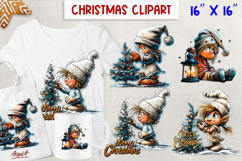 Merry Christmas gnomes clipart Holiday gnome child Product Image 1