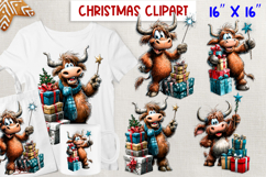 Christmas highland cow clipart Holiday character sublimation Product Image 1