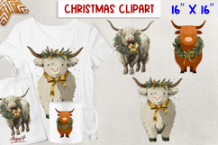 Christmas highland cow clipart PNG Holiday cow sublimation Product Image 1