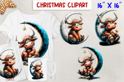 Christmas highland cow clipart PNG Cute cow moon sublimation Product Image 1