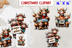 Christmas highland cow clipart PNG Cute farm family Product Image 1