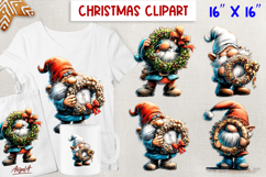 Christmas gnomes clipart Fairy Holiday gnome with wreath PNG Product Image 1