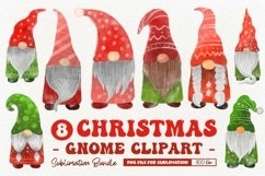 Watercolor Christmas Gnome Clipart PNG Sublimation Product Image 1