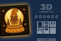 Christmas Gnome in Snow Globe Layered Papercut Product Image 3