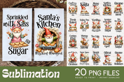 Christmas gnome kitchen towel PNG sublimation design for festive holiday baking decor printed on tea towels