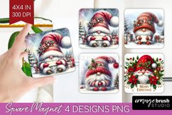 Christmas Gnome Magnet Sublimation - Cute Gnome Square PNG Product Image 1