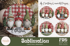 Christmas Gnomes sublimation design being used as a Christmas ornament print