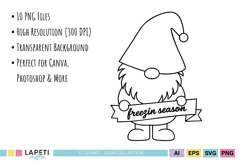 Festive gnome outline PNG set for stickers and printables