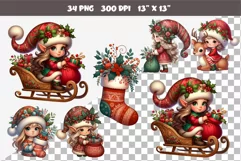 Cute Christmas elves. Clipart, PNG. Product Image 2