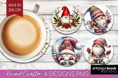 Christmas Gnome Round Coaster - Cute Gnome Coaster PNG Product Image 1