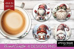 Christmas Gnome Round Coaster - Cute Gnome Coaster PNG Product Image 1