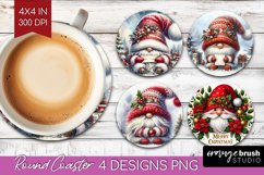 Christmas Gnome Round Coaster - Cute Gnome Coaster PNG Product Image 1