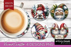 Christmas Gnome Round Coaster - Cute Gnome Coaster PNG Product Image 1
