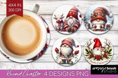 Christmas Gnome Round Coaster - Cute Gnome Coaster PNG Product Image 1