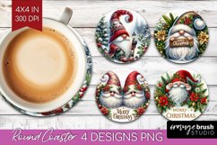 Christmas Gnome Round Coaster - Cute Gnome Coaster PNG Product Image 1