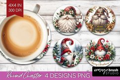 Christmas Gnome Round Coaster - Cute Gnome Coaster PNG Product Image 1