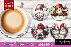 Christmas Gnome Round Coaster - Cute Gnome Coaster PNG Product Image 1
