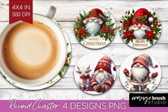 Christmas Gnome Round Coaster - Cute Gnome Coaster PNG Product Image 1