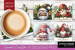 Christmas Gnome Square Coaster - Cute Gnome Coaster PNG Product Image 1