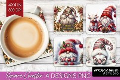 Christmas Gnome Square Coaster - Cute Gnome Coaster PNG Product Image 1