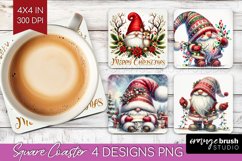 Christmas Gnome Square Coaster - Cute Gnome Coaster PNG Product Image 1