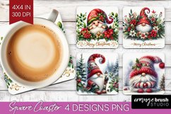 Christmas Gnome Square Coaster - Cute Gnome Coaster PNG Product Image 1