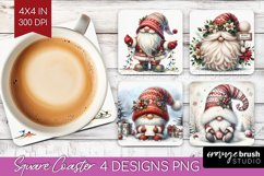 Christmas Gnome Square Coaster - Cute Gnome Coaster PNG Product Image 1