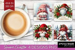 Christmas Gnome Square Coaster - Cute Gnome Coaster PNG Product Image 1