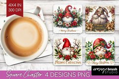 Christmas Gnome Square Coaster - Cute Gnome Coaster PNG Product Image 1