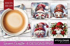 Christmas Gnome Square Coaster - Cute Gnome Coaster PNG Product Image 1