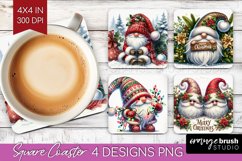 Christmas Gnome Square Coaster - Cute Gnome Coaster PNG Product Image 1
