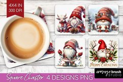 Christmas Gnome Square Coaster - Cute Gnome Coaster PNG Product Image 1